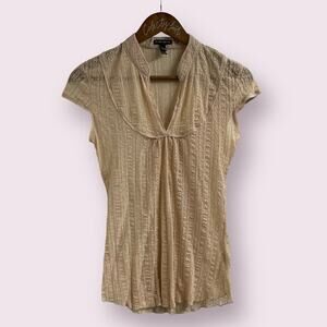 FANG Vanilla Lace Semi Sheer Fitted Top Medium Stretchy VTG